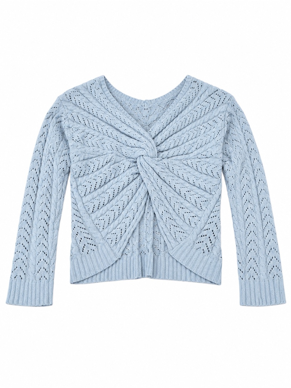 Moon & Madison Light Blue Twist Front Knit Sweater – Size Large